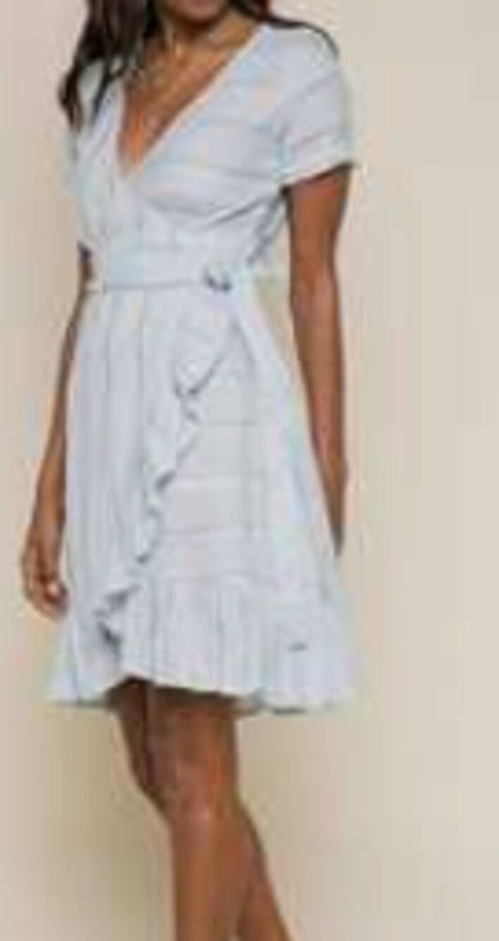 Raga Light Blue w/ Silver Threads Ruffled Wrap Dress sz S NEW